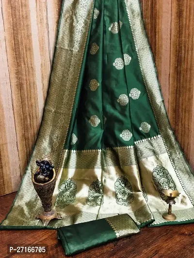 Stylish Art Silk Green Saree with Blouse piece For Women-thumb0