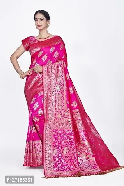 Stylish Art Silk Pink Saree with Blouse piece For Women