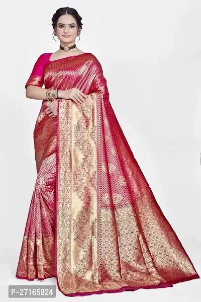 Stylish Art Silk Pink Saree with Blouse piece For Women-thumb0