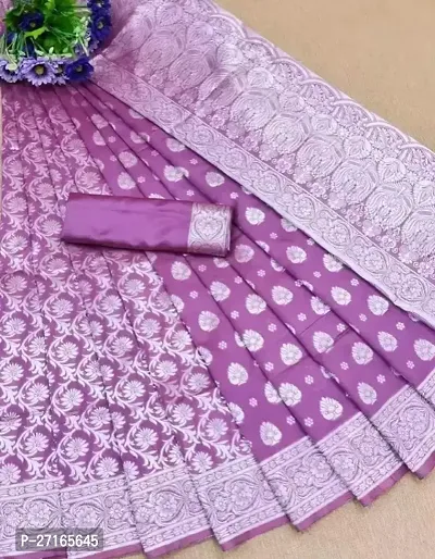 Stylish Art Silk Purple Saree with Blouse piece For Women-thumb0