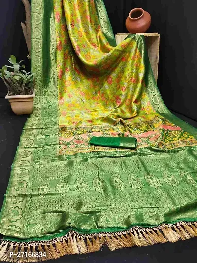 Stylish Silk Blend Green Saree with Blouse piece For Women