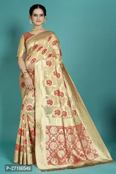 Stylish Art Silk Cream Saree with Blouse piece For Women