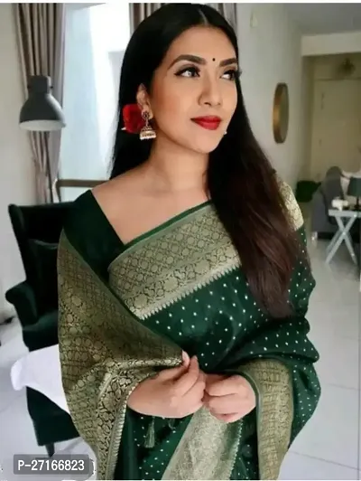 Stylish Silk Blend Green Saree with Blouse piece For Women-thumb0