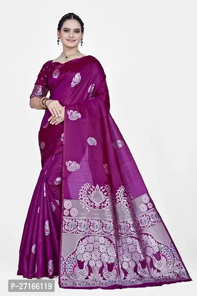 Stylish Art Silk Purple Saree with Blouse piece For Women-thumb0