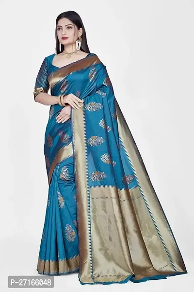 Stylish Art Silk Blue Saree with Blouse piece For Women-thumb0