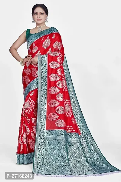 Stylish Art Silk Red Saree with Blouse piece For Women-thumb0