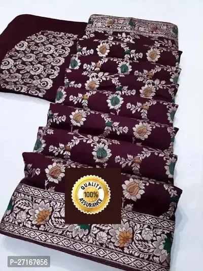 Stylish Silk Blend Maroon Saree with Blouse piece For Women-thumb0