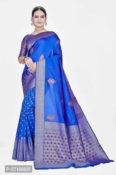 Stylish Art Silk Royal Blue Saree with Blouse piece For Women-thumb0