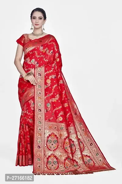 Stylish Art Silk Red Saree with Blouse piece For Women