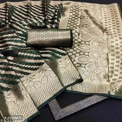 Stylish Silk Blend Green Saree with Blouse piece For Women