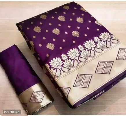 Stylish Art Silk Purple Saree with Blouse piece For Women-thumb0