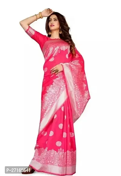 Stylish Art Silk Pink Saree with Blouse piece For Women-thumb0