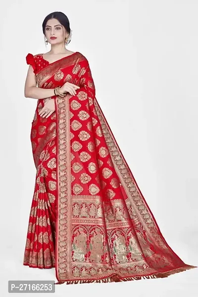 Stylish Art Silk Red Saree with Blouse piece For Women-thumb0