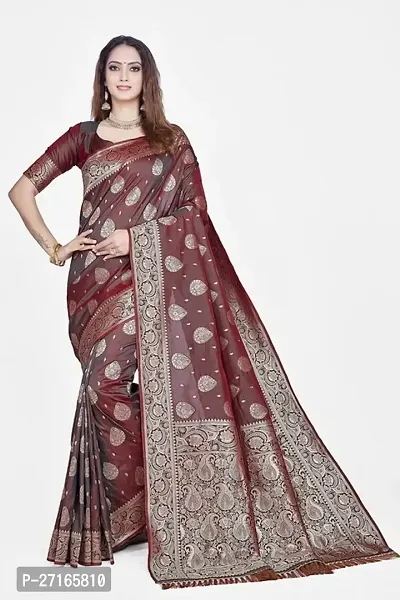 Stylish Art Silk Brown Saree with Blouse piece For Women-thumb0