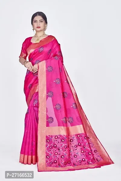 Stylish Art Silk Pink Saree with Blouse piece For Women-thumb0