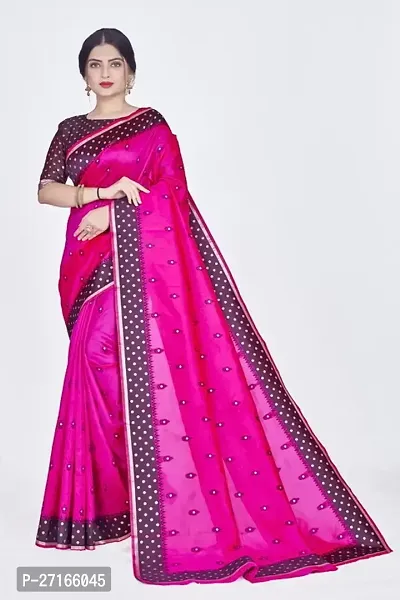 Stylish Art Silk Pink Saree with Blouse piece For Women-thumb0