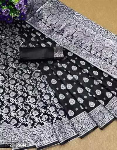 Stylish Art Silk Black Saree with Blouse piece For Women-thumb0