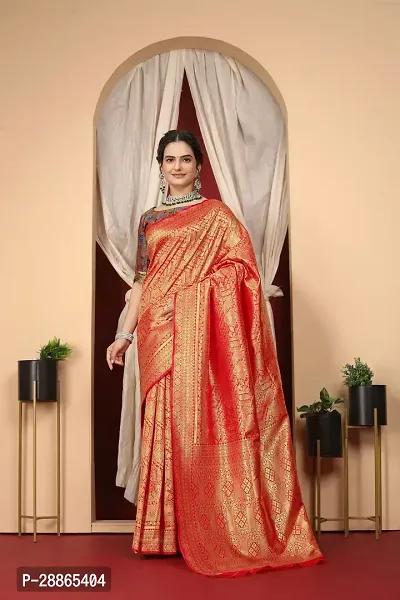 Stylish Orange Art Silk Saree with Blouse piece For Women-thumb0