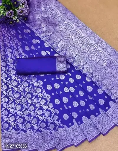 Stylish Art Silk Blue Saree with Blouse piece For Women-thumb0