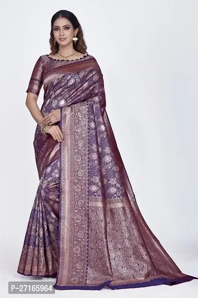 Stylish Art Silk Purple Saree with Blouse piece For Women-thumb0