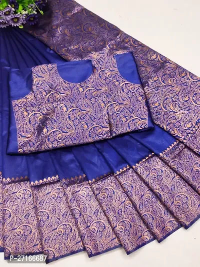 Stylish Art Silk Blue Saree with Blouse piece For Women-thumb0