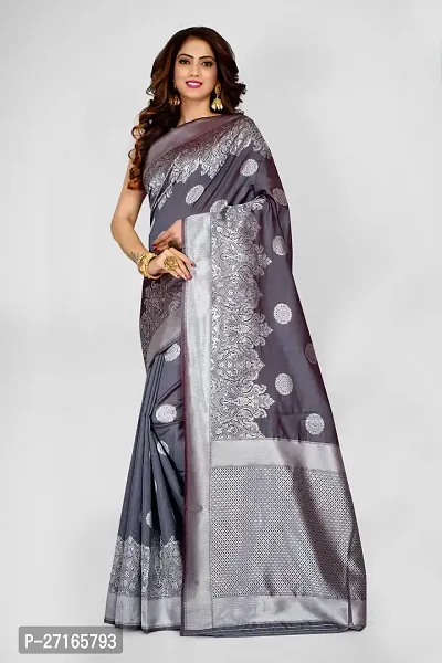 Stylish Art Silk Grey Saree with Blouse piece For Women