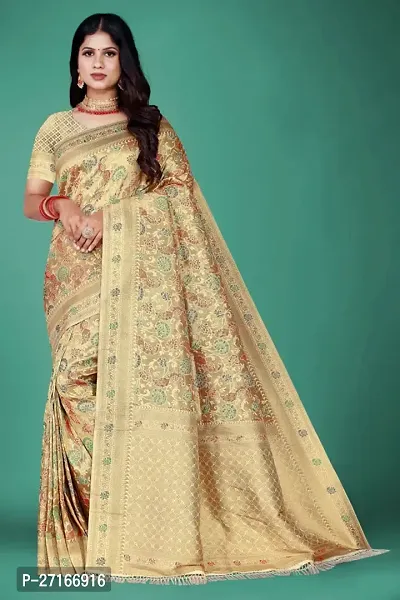 Stylish Silk Blend Beige Saree with Blouse piece For Women