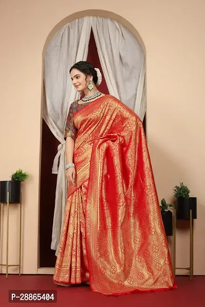 Stylish Orange Art Silk Saree with Blouse piece For Women-thumb2