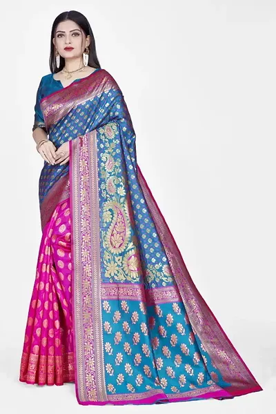 Women Silk Blend Saree With Blouse Piece