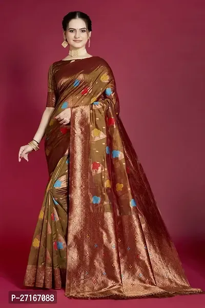 Stylish Organza Multicoloured Saree with Blouse piece For Women-thumb0