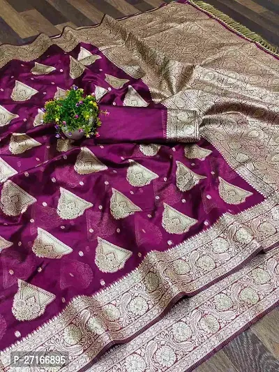 Stylish Silk Blend Purple Saree with Blouse piece For Women-thumb0