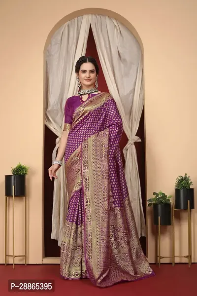 Stylish Purple Art Silk Saree with Blouse piece For Women-thumb0