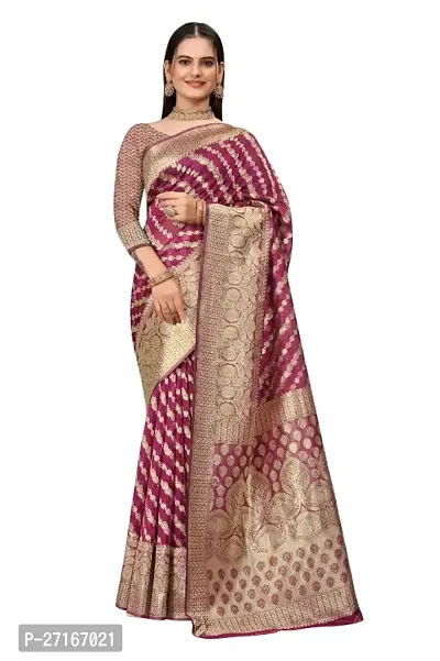 Stylish Organza Multicoloured Saree with Blouse piece For Women-thumb0