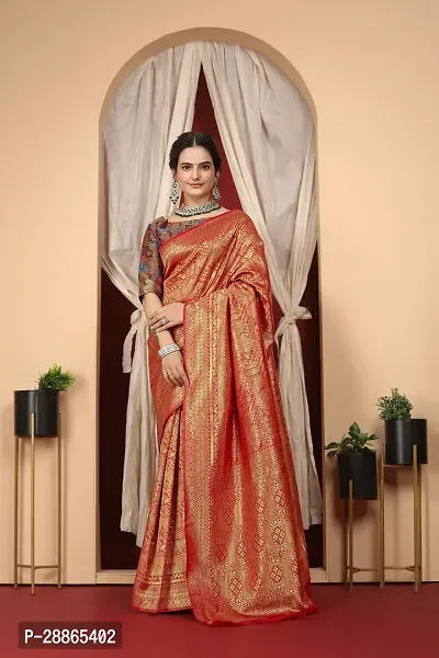 Stylish Orange Art Silk Saree with Blouse piece For Women