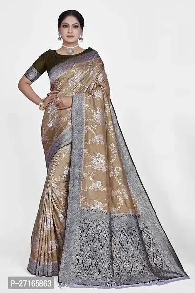 Stylish Art Silk Brown Saree with Blouse piece For Women-thumb0