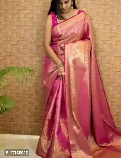 Stylish Art Silk Pink Saree with Blouse piece For Women-thumb0