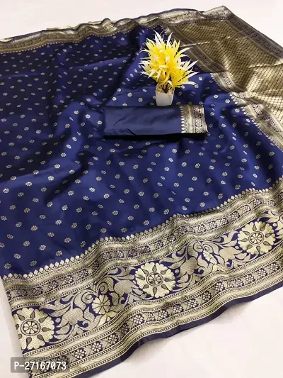 Stylish Art Silk Blue Saree with Blouse piece For Women-thumb0