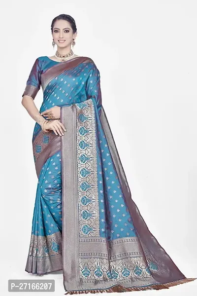 Stylish Art Silk Blue Saree with Blouse piece For Women-thumb0