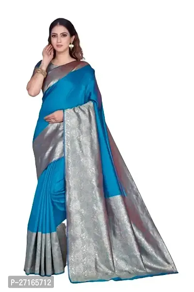 Stylish Art Silk Blue Saree with Blouse piece For Women