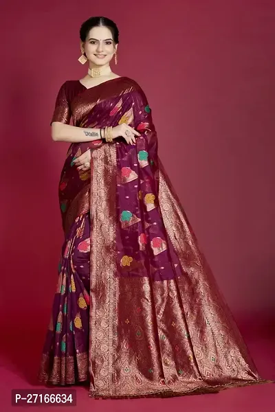Stylish Art Silk Purple Saree with Blouse piece For Women-thumb0
