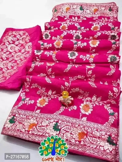 Stylish Silk Blend Pink Saree with Blouse piece For Women