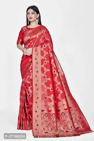 Stylish Art Silk Red Saree with Blouse piece For Women