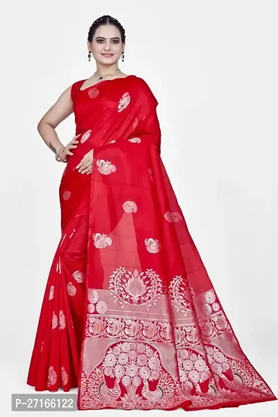 Stylish Art Silk Red Saree with Blouse piece For Women-thumb0