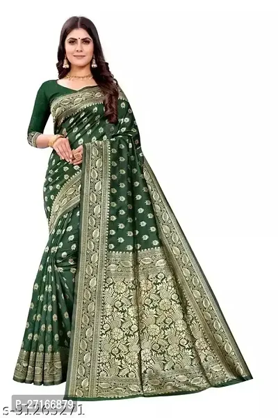 Stylish Silk Blend Green Saree with Blouse piece For Women-thumb0