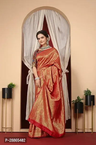 Stylish Orange Art Silk Saree with Blouse piece For Women-thumb2