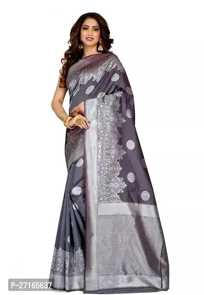 Stylish Art Silk Grey Saree with Blouse piece For Women-thumb0