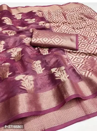 Stylish Silk Blend Purple Saree with Blouse piece For Women-thumb0