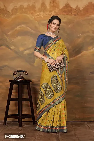 Stylish Yellow Art Silk Saree with Blouse piece For Women-thumb2