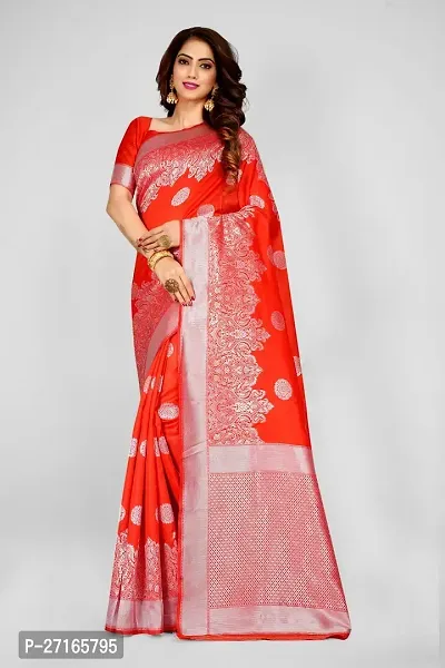 Stylish Art Silk Orange Saree with Blouse piece For Women