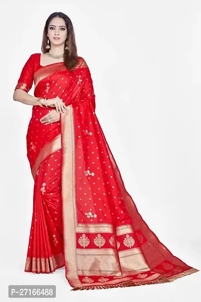 Stylish Art Silk Red Saree with Blouse piece For Women-thumb0